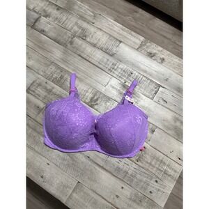 Victoria's Secret Purple Lace Wireless Push-Up Bra 38DDD Floral Padded Lingerie